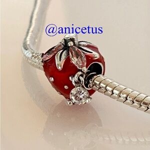NWOT S925 Sterling Silver Strawberry CZ Fruit Charm